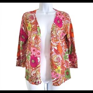 Talbots Cotton Blend Lightweight Paisley Floral Cardigan